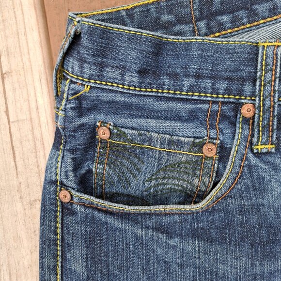 Vintage RMC Jeans Men's Graphic Navy and Blue Jeans Size 34x32 - Picture 6 of 14